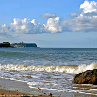 Buy canvas prints of Sea view from Cayton Bay. by john hill