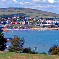 Buy canvas prints of Bay and beach in portrait, Swanage, Dorset, UK. by john hill
