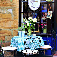 Buy canvas prints of Table for three, alfresco, Bakewell, Derbyshire, UK. by john hill