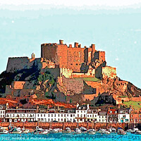Buy canvas prints of Mont Orgueil, Jersey. (illustration) by john hill