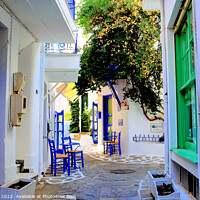 Buy canvas prints of Back street Skaithos, Greece. by john hill