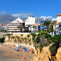 Buy canvas prints of Playa mal Pas beach, Benidorm, Spain. by john hill