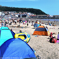 Buy canvas prints of Castle and beach in July, Scarborough, Yorkshire, UK. by john hill