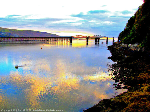 Barmouth rail bridge at dusk. Picture Board by john hill
