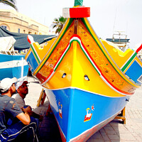 Buy canvas prints of Traditional Maltese fishing boat. (portrait) by john hill