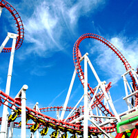 Buy canvas prints of Roller coaster against blue sky. by john hill