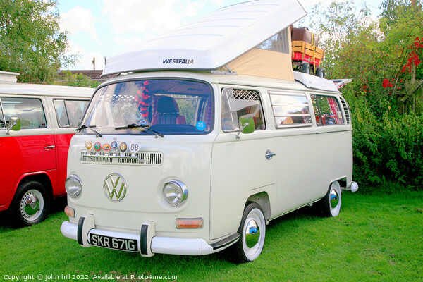 1969 Volkswagen campervan in White. Picture Board by john hill