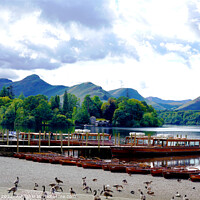 Buy canvas prints of Derwentwater with Cat bells and Maiden moor Cumbria by john hill