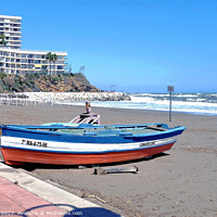 Buy canvas prints of Beached rowboat, Torremolinos, Spain. by john hill