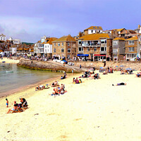 Buy canvas prints of Warf road and harbor beaches, St. Ives, Cornwall, UK. by john hill