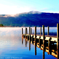 Buy canvas prints of Reflections and Mist Derwentwater Cumbria by john hill