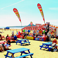 Buy canvas prints of Colorful Cafe at Weston Super Mare. by john hill