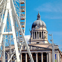 Buy canvas prints of Nottingham town hall and big wheel. by john hill