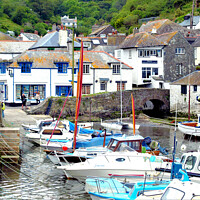 Buy canvas prints of Harbour and town, Polperro, Cornwall. by john hill
