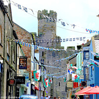 Buy canvas prints of Flags and bunting, Caernarfon, North Wales, UK. by john hill
