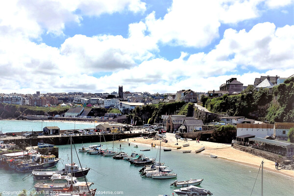 Harbor and Towan beach at High tide, Newquay, Cornwall, UK. Picture Board by john hill
