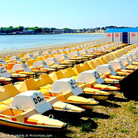 Buy canvas prints of Pedalos on the beach, Weymouth, Dorset, UK. by john hill