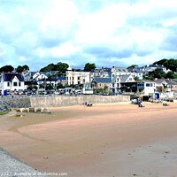 Buy canvas prints of Beach and town, Saundersfoot, South Wales, UK. by john hill