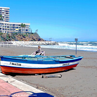Buy canvas prints of Beached rowboat, Torremolinos, Spain. by john hill