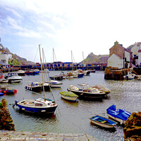 Buy canvas prints of Tranquil Polperro Harbour in March by john hill