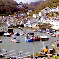 Buy canvas prints of Charming Polperro Harbour by john hill