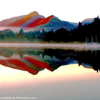 Buy canvas prints of Mountain reflections at Derwentwater, Cumbria by john hill