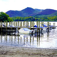 Buy canvas prints of Lake District's Tranquil Derwentwater Jetty by john hill