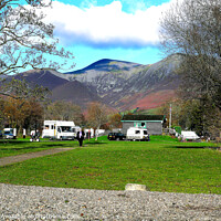 Buy canvas prints of Camping under Skiddaw mountain, Keswick, Cumbria, UK. by john hill