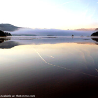 Buy canvas prints of Morning mist and airplane trails, Keswick, Cumbria, UK. by john hill