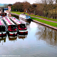 Buy canvas prints of Barges and narrow boats berthed . by john hill