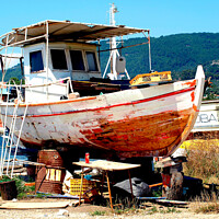 Buy canvas prints of Fishing boat repairs. by john hill