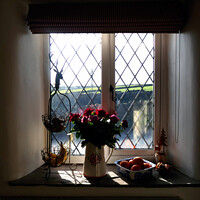 Buy canvas prints of Country cottage window looking on the fields. by john hill