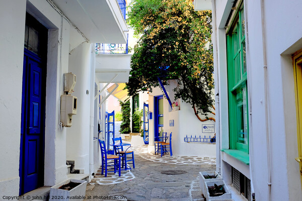 Back street in Skiathos town Greece. Picture Board by john hill