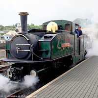 Buy canvas prints of Steam engine blowing off steam at Festiniog railway station at Porthmadog in Wlaes. by john hill