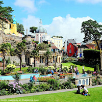 Buy canvas prints of Colorful Portmeirion and gardens in Wales. by john hill
