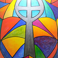 Buy canvas prints of Religious Abstract of  a stained glass window with sunlight. by john hill
