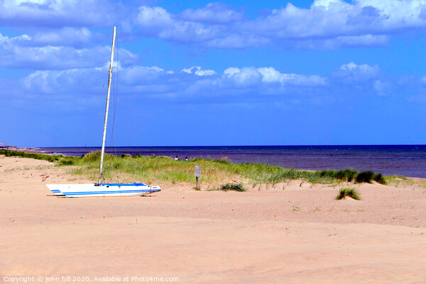 Beached Catermaran sailboat.  Picture Board by john hill