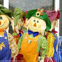 Buy canvas prints of Homemade Scarecrows for sale outside a shop at Porthmadog in Wales.  by john hill