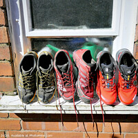 Buy canvas prints of Washed trainers left to dry in the sunshine. by john hill