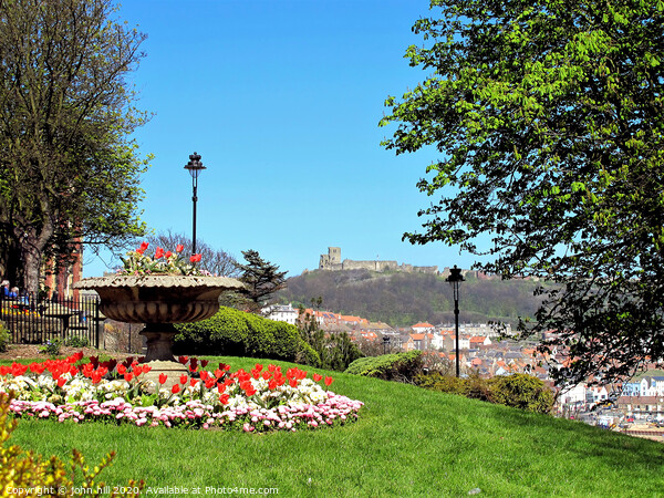 View of the castle from the Cliff gardens at Scarborough in Yorkshire, Picture Board by john hill