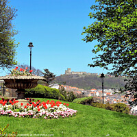 Buy canvas prints of View of the castle from the Cliff gardens at Scarborough in Yorkshire, by john hill