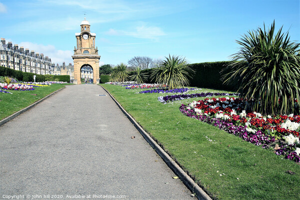 The Holbeck clock tower and South cliff gardens at Scarborough in Yorkshire.  Picture Board by john hill