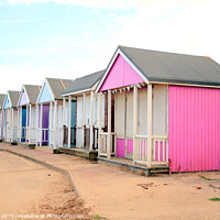 Buy canvas prints of Wooden beach huts at Sandilands near Sutton on Sea in Lincolnshire. by john hill