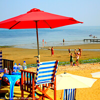 Buy canvas prints of Summer day beach at Shanklin on the Isle of Wight.  by john hill