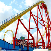 Buy canvas prints of Roller coaster ride against a summer sky. by john hill