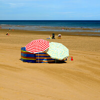 Buy canvas prints of Parasol party at Mablethorpe in Lincolnshire. by john hill