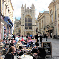 Buy canvas prints of Alfresco and Bath Abbey at Bath in Somerset. by john hill