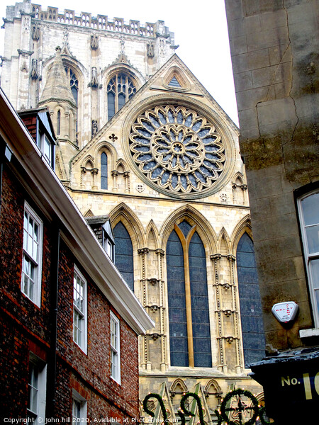 York Minster rose window and tower at York in Yorkshire. Picture Board by john hill