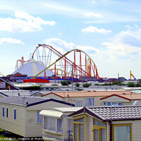 Buy canvas prints of Ingoldmells caravans and funfair in Lincolnshire. by john hill