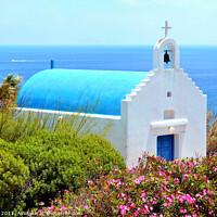 Buy canvas prints of Greek church cliff above Kala Livade beach in Greece. by john hill